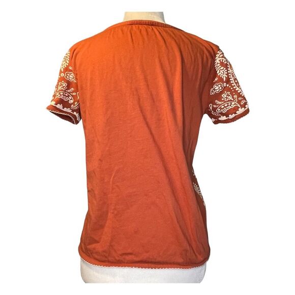Zara Paisley Print Graphic Tee Rust White Rust Knit Short Sleeve Crewneck S - Picture 3 of 4